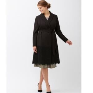 Lela Rose for Lane Bryant Long Sleeve Lace Trim Long Overcoar Brown/Black 18
